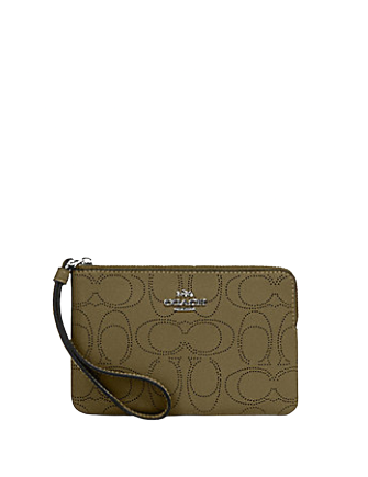 Corner zip wristlet in signature leather hot sale