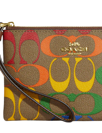 Coach Corner Zip Wristlet In Rainbow Signature Canvas