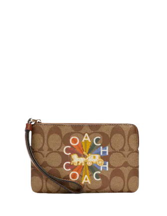 Coach Corner Zip Wristlet In Signature Canvas With Coach Radial Rainbow