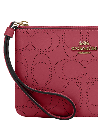 Coach Corner Zip Wristlet In Perforated Signature Leather