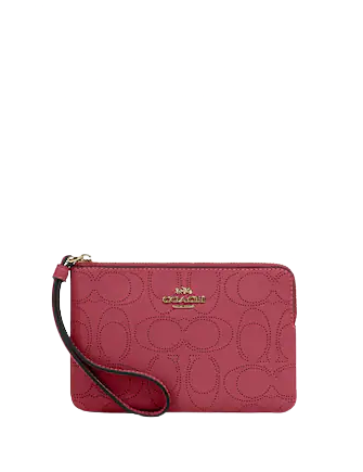 Coach Corner Zip Wristlet In Perforated Signature Leather