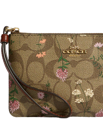 Coach Corner Zip Wristlet In Signature Canvas With Wildflower Print