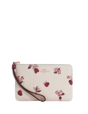 Coach Corner Zip Wristlet with Ladybug Floral Print