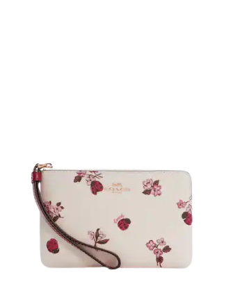 Coach Corner Zip Wristlet With Ladybug Floral Print
