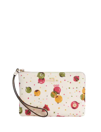 Coach Corner Zip Wristlet With Ornament Print