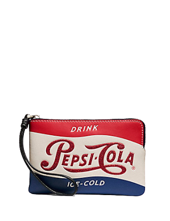 Coach Corner Zip Wristlet With Pepsi Cola Motif