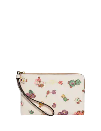 Coach Corner Zip Wristlet With Spaced Floral Field Print Brixton Baker