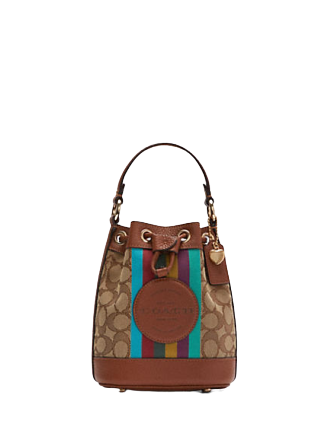 Coach Dempsey Drawstring Bucket 15 in Signature Jacquard with Stripe and Coach Patch