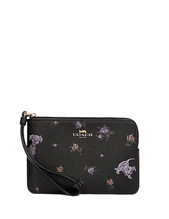 Coach Disney X Corner Zip Wristlet With Dalmatian Floral Print