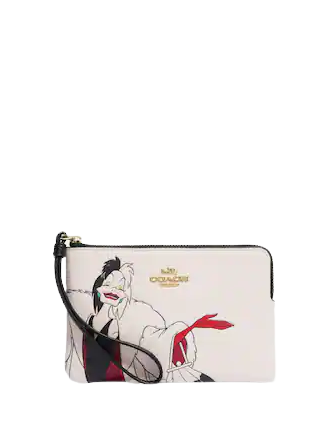 Coach Disney X Coach Corner Zip Wristlet With Cruella Motif