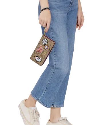 Coach Disney X Coach Long Zip Around Wallet In Signature Canvas With Patches