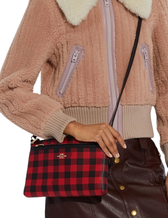Coach East West Buffalo Plaid Print Crossbody Bag With Pop Up
