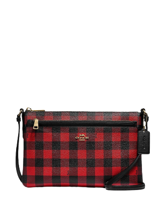 Coach East West Buffalo Plaid Print Crossbody Bag With Pop Up Pouch Brixton Baker