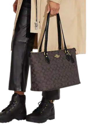 Coach signature gallery tote in brown black Outlet
