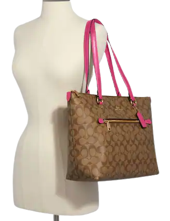 Coach Beige/Pink Signature Coated Canvas and Leather Gallery Tote Coach
