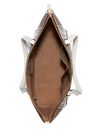 Coach Gallery Tote In Signature Canvas With Hunting Fishing Plaid Print