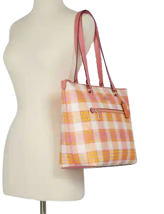 Gallery tote with garden plaid print Clearance