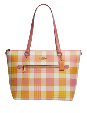 Coach Gallery Tote With Garden Plaid Print Brixton Baker