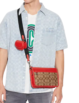 Hybrid pouch with discount signature canvas blocking