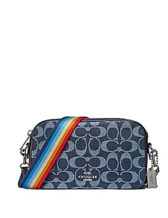 Coach Isla Signature Denim Crossbody with Rainbow Strap