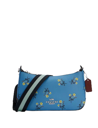 Blue coach purse with flowers hotsell