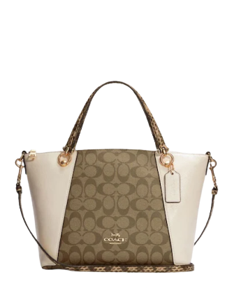 Coach Kacey Khaki Chalk Blocked Canvas Top Zip Satchel Crossbody Handbag