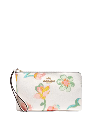 Coach Corner Zip Wristlet With Coach Heart Print