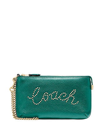 Coach Large Wristlet With Studded Coach Script