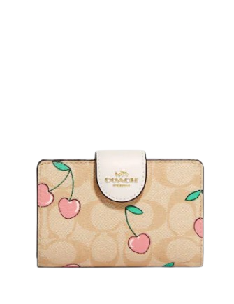 Coach Medium Corner Zip Wallet In Signature Canvas With Heart Cherry Print