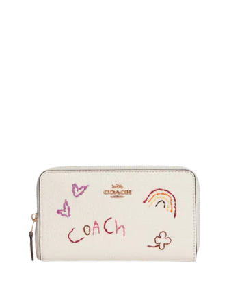 Coach Medium Id Zip Wallet With Diary Embroidery