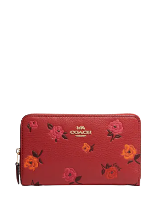 Coach Medium Id Zip Wallet With Peony Print