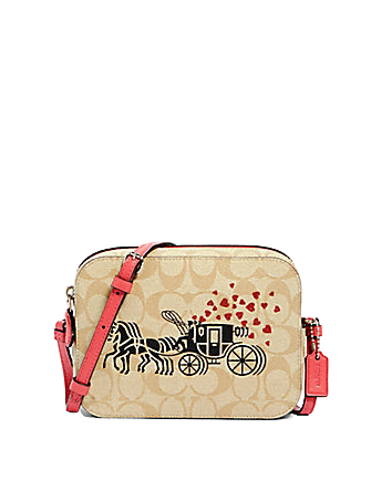 Coach Mini Camera Bag in Signature Horse and Carriage Heart Print