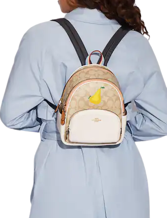 Coach Mini Court Backpack In Signature Canvas With Pear Brixton