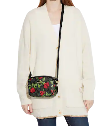 Coach signature rose print camera bag sale