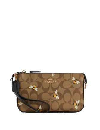 NWT coach C8673 Nolita 19 In Signature Canvas With Bee Print Wristlet Pouch