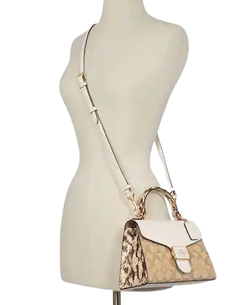 Coach White/Beige Leather and Canvas and Snake Embossed Shoulder Bag Coach