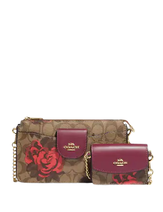 Coach Poppy Crossbody With Card Case In Signature Canvas With