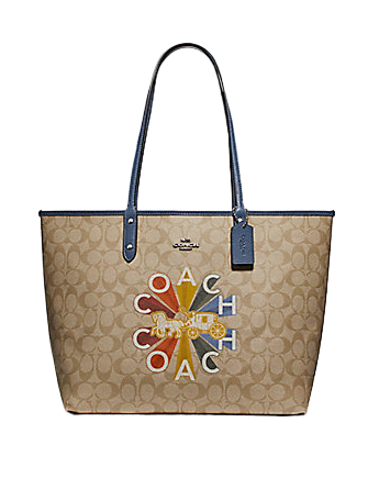 Coach F76632 Reversible City Tote Signature Light Khaki Rainbow Logo