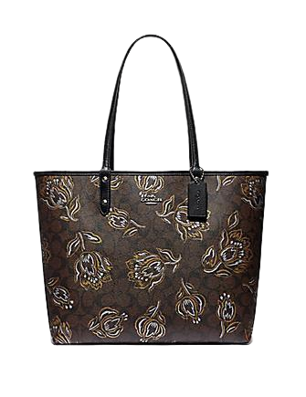 Coach Reversible City Tote in Signature Canvas With Tulip Motif