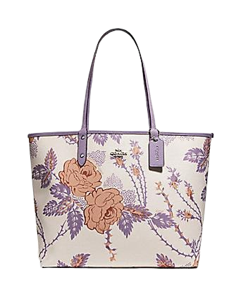 NWT COACH REVERSIBLE CITY TOTE WITH CROSS STITCH FLORAL and POUCH F25860  BLACK