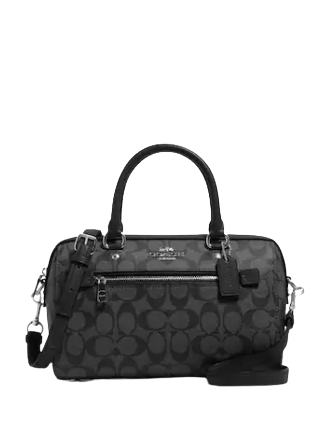 Coach Black Signature Coated Canvas and Leather Rowan Satchel Coach