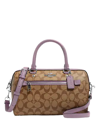 Coach F83607 Rowan Satchel in Signature Handbag Purse Khaki/saddle 2