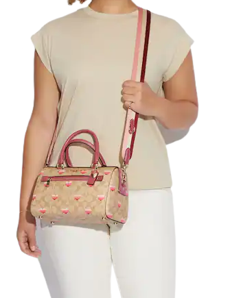 Coach Rowan Satchel In Signature Canvas With Stripe Heart Coach Rowan Satchel In Signature Canvas With Stripe Heart
