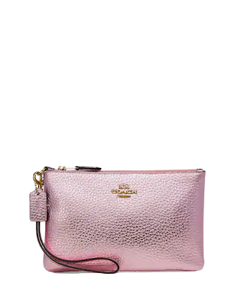 Coach Metallic Pink Pebbled Metallic Leather Turnlock Slim