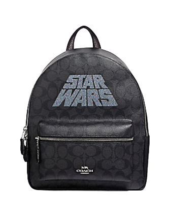 coach black charlie backpack Coach Star Wars X Med Charlie Backpack in Signature Canvas With Glitter  Logo
