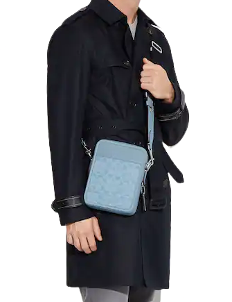 Buy the Coach Monogrammed Shoulder Bag Blue, Black