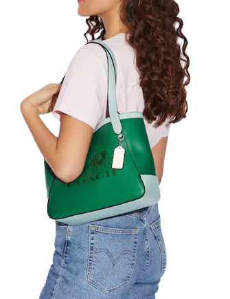 Coach tote 27 in colorblock with horse and carriage Clearance