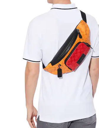 Coach (C9892) Light Orange Multi Blocked Signature Canvas Track Waist Belt Bag