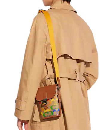 Coach Track Small Flap Crossbody In Rainbow Signature Canvas