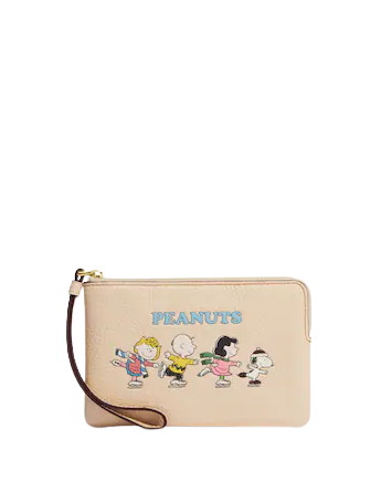 Coach X Peanuts Corner Zip Wristlet With Snoopy And Friends Motif